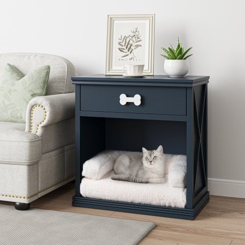 Vintage Pet Bed with LED Lights – Small Locker Style Cat & Dog Furniture | Retro Nightstand with Cozy Pet House