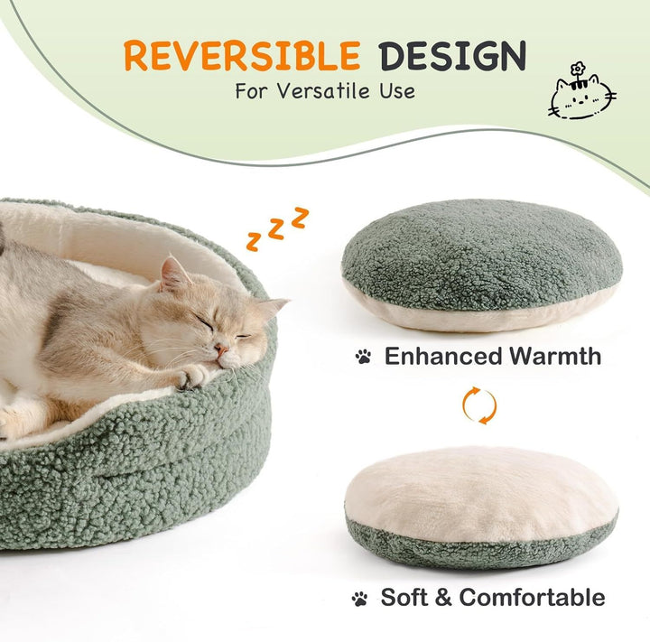 Mewoo Washable Pet Bed For Cats & Small Dogs, Plush Indoor Cat Bed For Kittens & Puppies, Sage Green