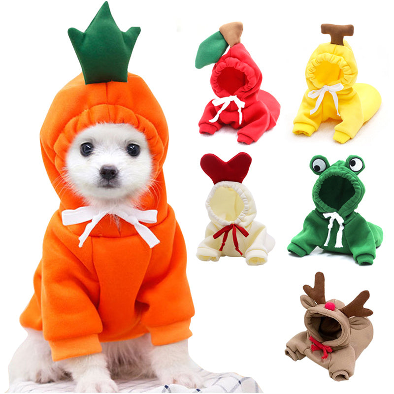 Cute Fruit Dog Hoodie – Warm Fleece Winter Clothes for Small Dogs, Cats, Chihuahua & Puppy Outfits