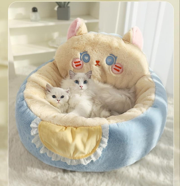 Cute Cat & Dog Bed Tent – Indoor Calming Plush Pet Cave with Removable Washable Cushion | Cozy Puppy & Kitten Bed