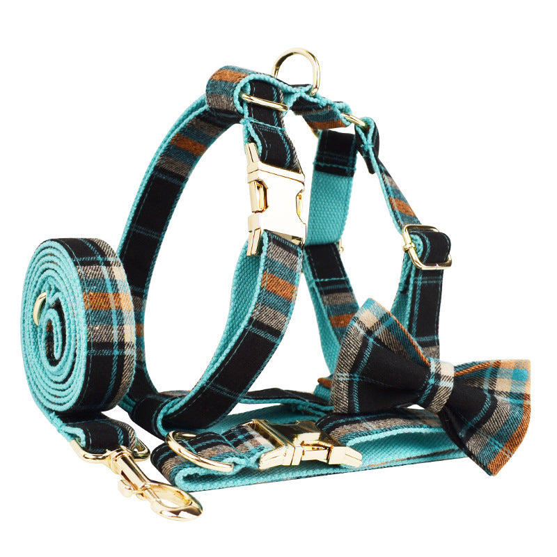 Green Retro Pet Collar & Bow Leash Set