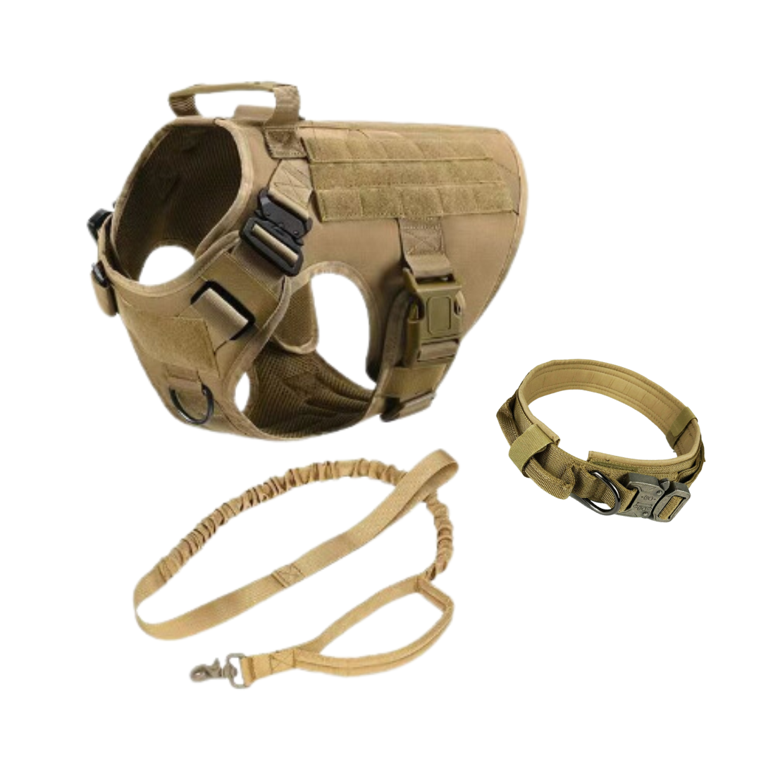 Military Dog Tactical Harness, Collar, and Leash Gear (Complete Set)