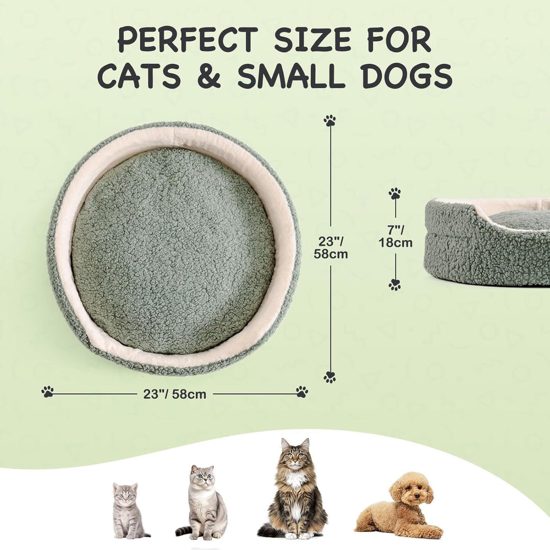Mewoo Washable Pet Bed For Cats & Small Dogs, Plush Indoor Cat Bed For Kittens & Puppies, Sage Green