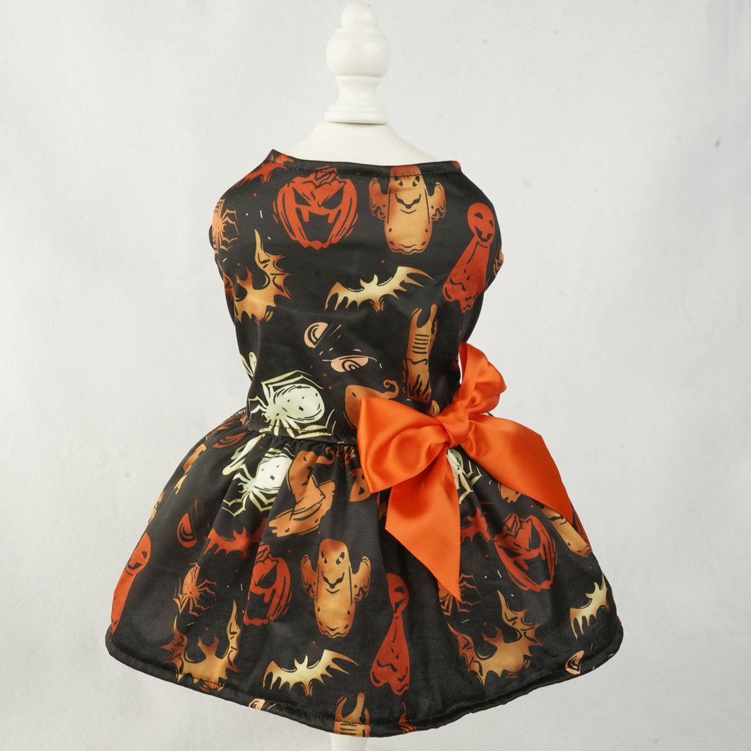 Halloween Dog Costume Dress for Small Dogs – Pumpkin Print Mesh Outfit for Chihuahua, Yorkie & Cats | Cute Pet Party Clothing