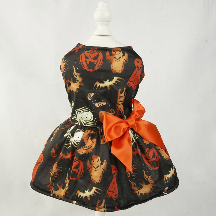 Halloween Dog Costume Dress for Small Dogs – Pumpkin Print Mesh Outfit for Chihuahua, Yorkie & Cats | Cute Pet Party Clothing