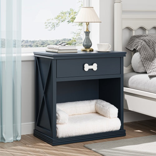 Vintage Pet Bed with LED Lights – Small Locker Style Cat & Dog Furniture | Retro Nightstand with Cozy Pet House